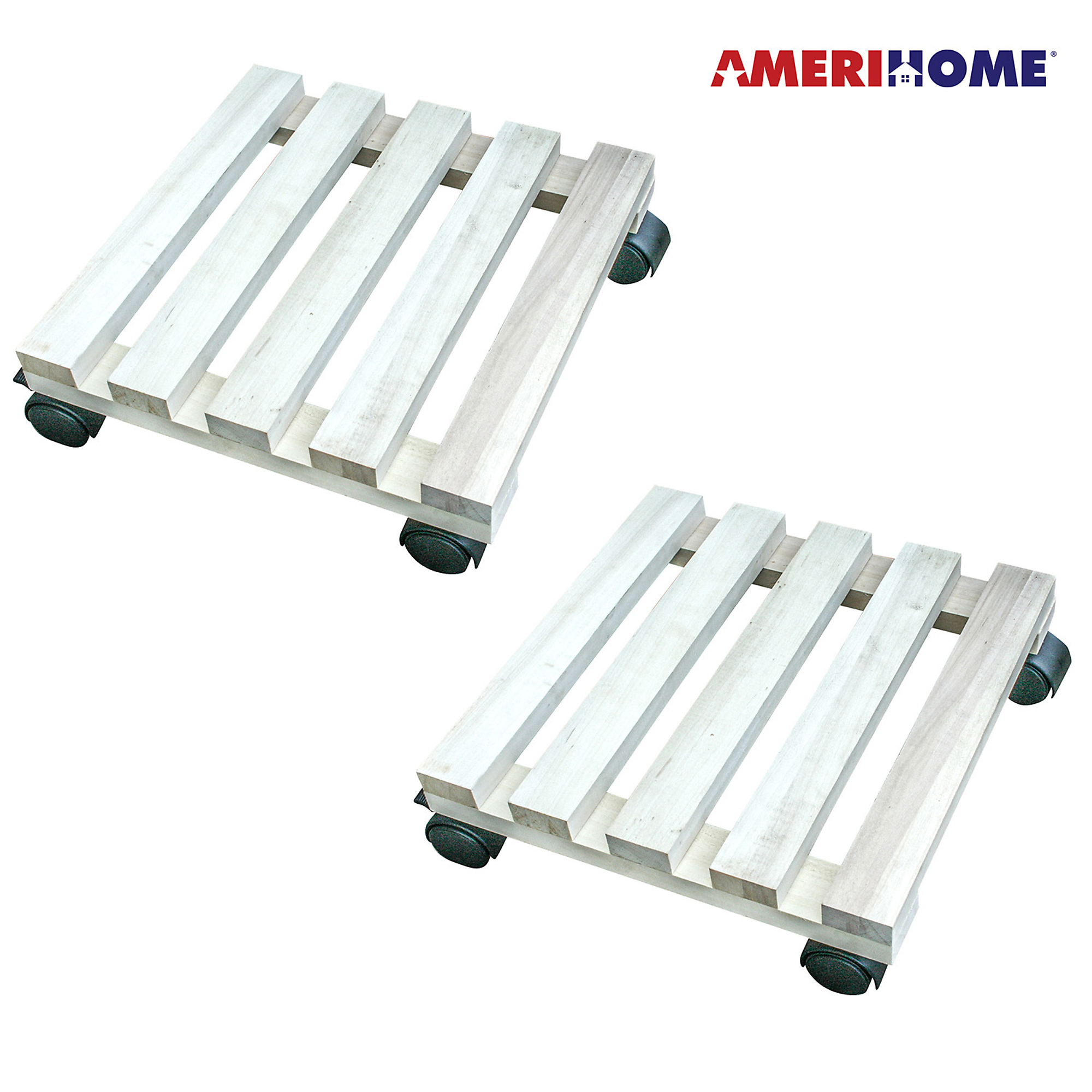 AMERIHOME, Rolling Square Wood Plant Caddie, Model# WCSQSET